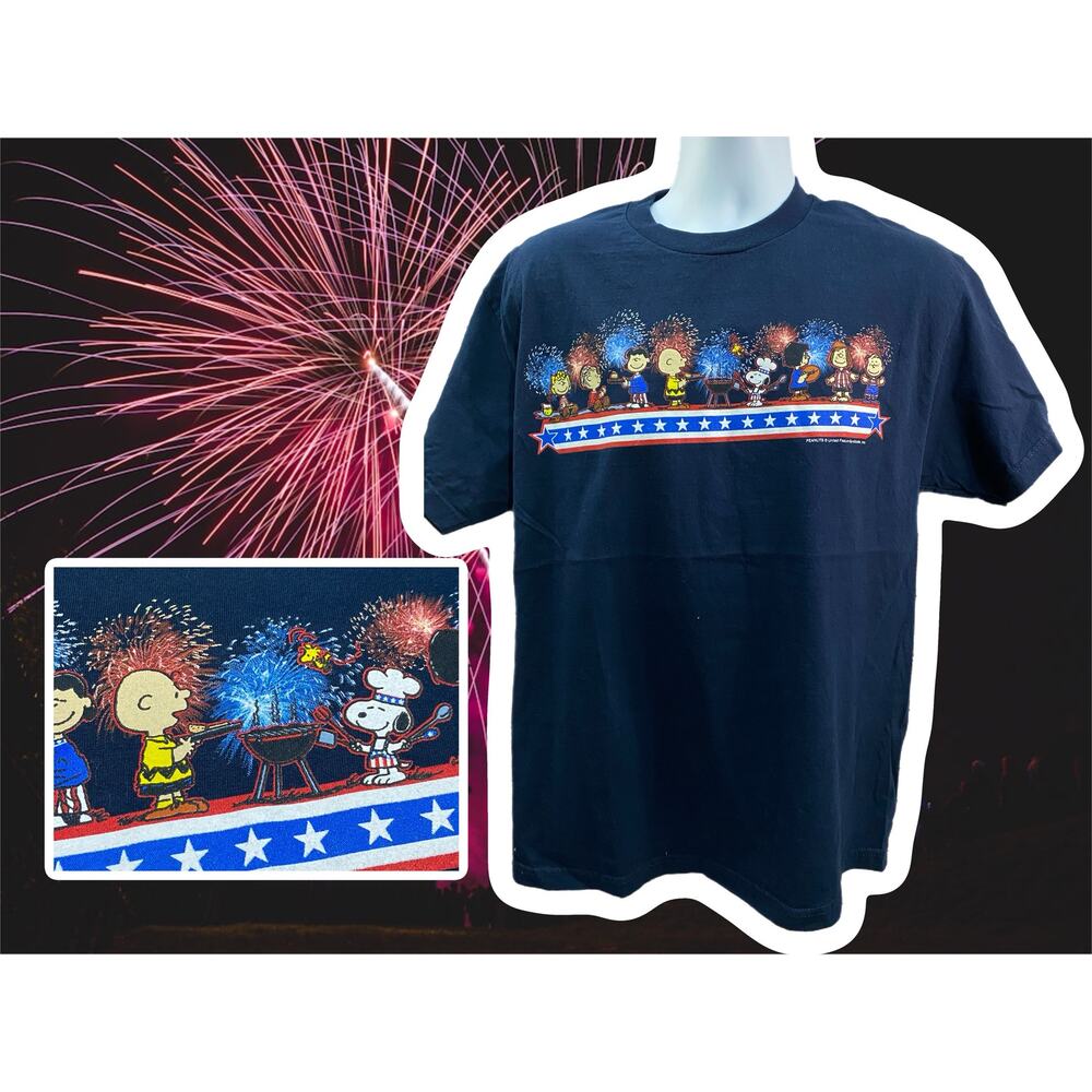 Peanuts Fourth of July Independence Day Navy Blue T-shirt Size Large